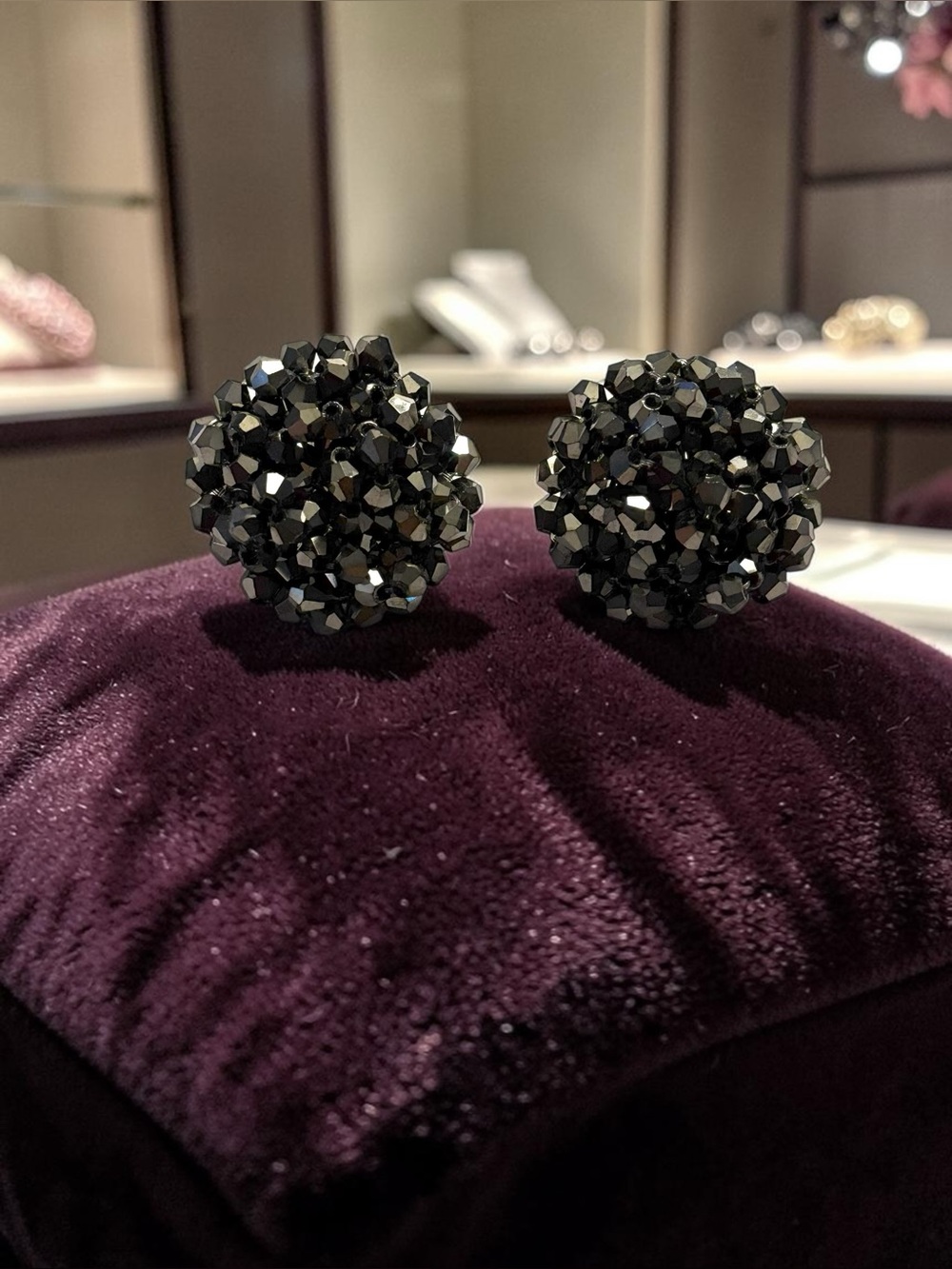 Sassy Jones Dark Gray Metallic Malia Beaded Cluster Stud Earrings